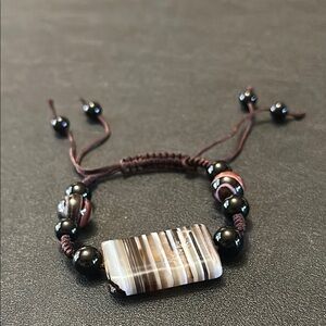 Beautiful Striped Agate Natural Stone Adjustable Friendship Bracelet